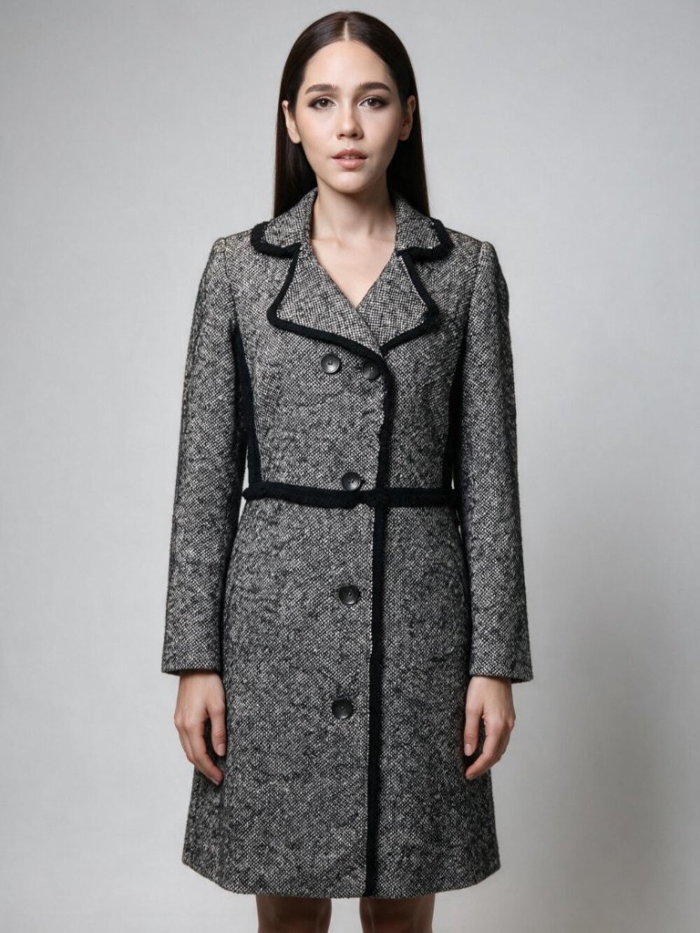 The Limited Tweed Coat Womens S Black White Fringe Double Breasted Old Money